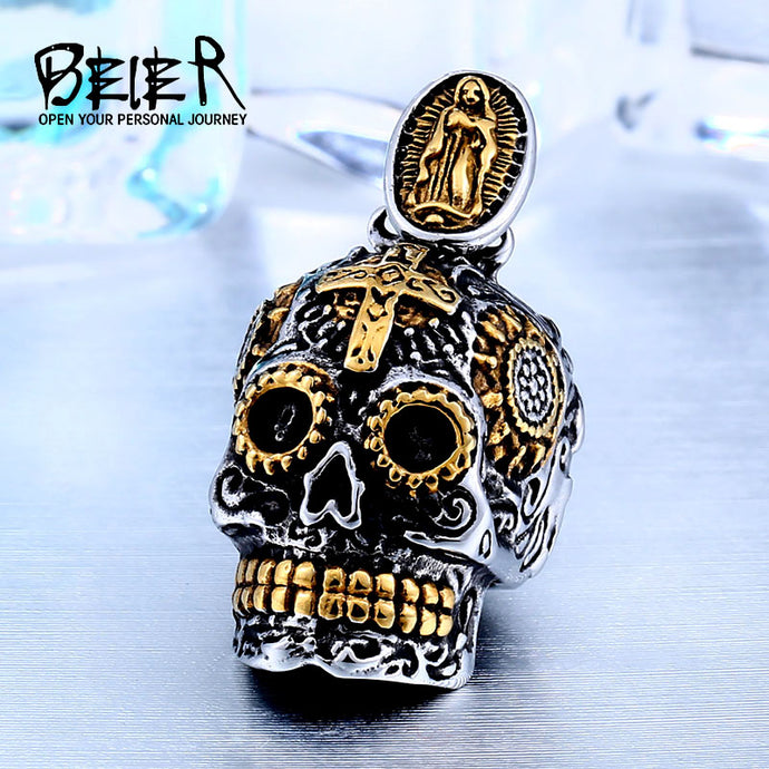 BEIER Cool Men's Gothic Carving Pendant Necklace  Stainless Steel High Quality Detail Biker Skull Jewelry  for man BP8-256 - 64 Corp