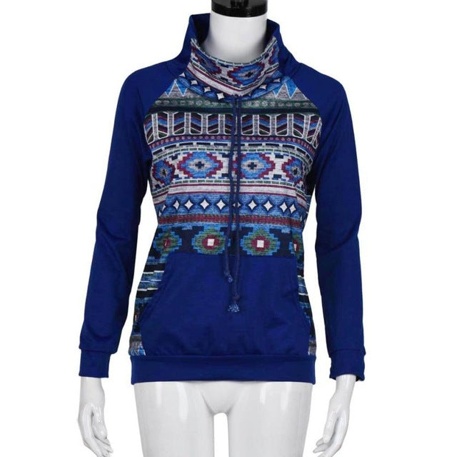 Feitong Boho Fashion Autumn Women Sweatshirts Causal Long Sleeve Printed Kangaroo Pocket Tops Hooded moletom feminino inverno - 64 Corp