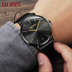 Men Watches 2017 luxury brand Olevs quartz leather minimalist Black strap Ultrathin Wristwatches Waterproof High Quality Relogio - 64 Corp