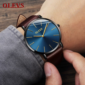 Men Watches 2017 luxury brand Olevs quartz leather minimalist Black strap Ultrathin Wristwatches Waterproof High Quality Relogio - 64 Corp