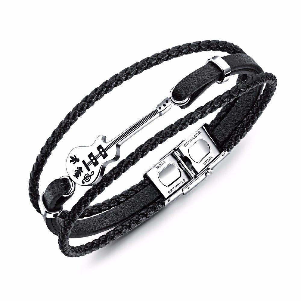 Rope Hand for Men Gothic Guitar Cuffs Wrap Leather Bracelets Jewelry Music Gifts Rocker for him - 64 Corp