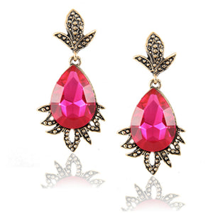 H20 Fashion Jewelry Black Blue Crystal Rhinestone Drop Earrings Red Pink Flower Dangle Earrings Women Luxury Wedding Jewelry - 64 Corp