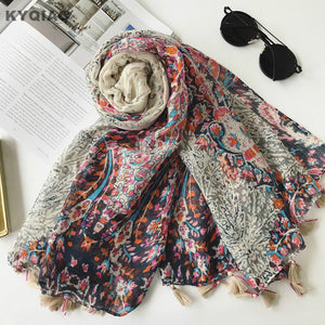 KYQIAO Bohemian hippie print scarf for women autumn winter Spain style ethnic boho long printed scarves muffler cape - 64 Corp