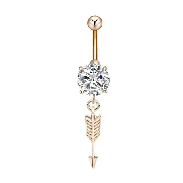 Todorova Chic Arrow CZ Piercings Jewelry Women Sexy Belly Button Ring Long Dangle Clear Navel Bar Gold Silver Body Jewelry - 64 Corp