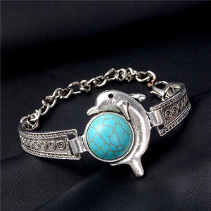 QCOOLJLY Women Bohemian Retro Vintage Silver Color Owl Fatima Elephant Moon Stone Charm Bracelets Bangles Boho Jewelry - 64 Corp