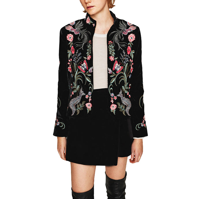 black short Women jacket 2017 chic pattern Floral Embroidery long sleeve Casual Bohemia brand female jacket Outerwear & Coats - 64 Corp