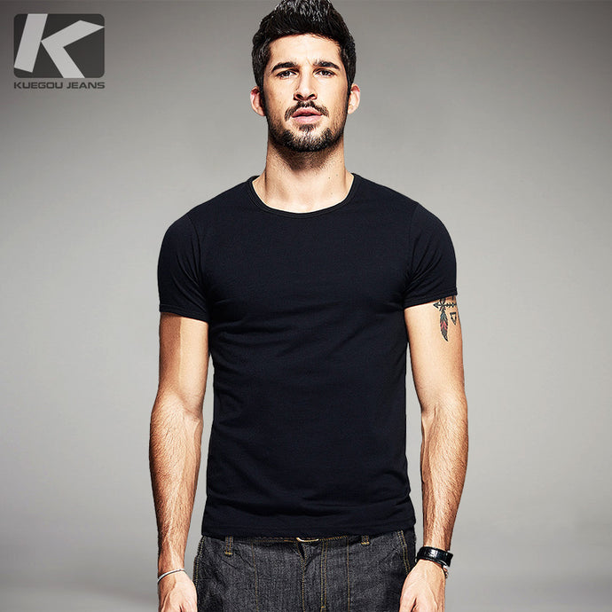 KUEGOU Summer Mens Casual T Shirts 10 Solid Colors Brand Clothing Man's Wear Short Sleeve Slim T-Shirts Tops Tees Plus Size 601 - 64 Corp