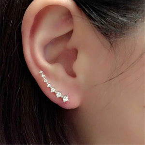 DoreenBeads 2017 New Chic Women Stud Earrings Ear Climbers / Ear Crawlers Dull Silver Color Clear Rhinestone 27mm x 5mm, 1 Pair - 64 Corp