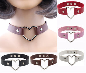 Women Lady Favorite Punk Goth Harajuku Grunge PU Leather Rivet Heart Collar Choker Funky  Necklace Jewelry - 64 Corp