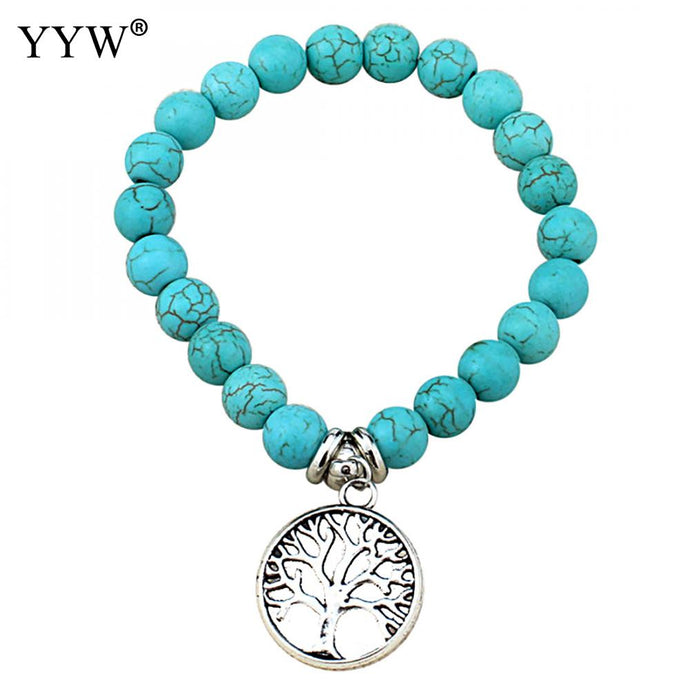 Boho Vintage Turquoises Bracelets for Women Men Cross Tree Fish Hand Pendant Charm Bracelets & Bangles Fashion Jewelry - 64 Corp