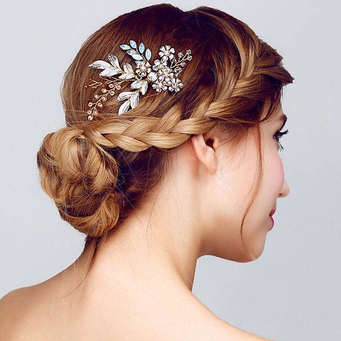 Women Lady Hairpin Hair Comb Clip Floral Head Piece Crystal Flower Bride Hair Pins Wedding Bridal Hairs Accessories Gift KQS8 - 64 Corp