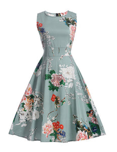Floral Print Women Summer Dress Hepburn 50s 60s Retro Swing Vintage Dress A-Line Party Dresses With Belt jurken Plus Size - 64 Corp