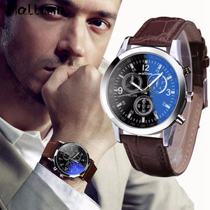 Malloom Mens Roman Numerals Blue Ray Glass Watches Men Luxury Leather Analog Quartz Business Wrist Watch Men's Clock Relogio #YL - 64 Corp