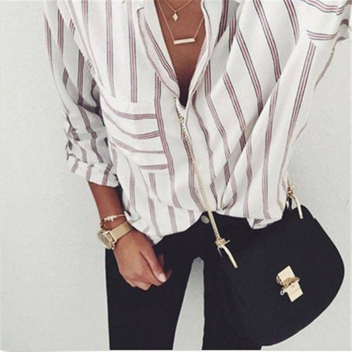 2017 New Striped Blouse Women Slim Fit Long Sleeve Shirt Marine Stripes Fashion Top All Match New Arrival For Women Blouse - 64 Corp