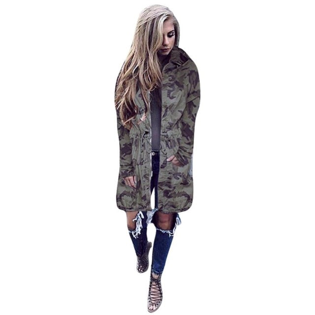 Womens Coat fashion 2017 ladies Hooded Long Sleeve Coat Windbreaker Camouflage Outwear spring autumn women coat Giacca a vento#8