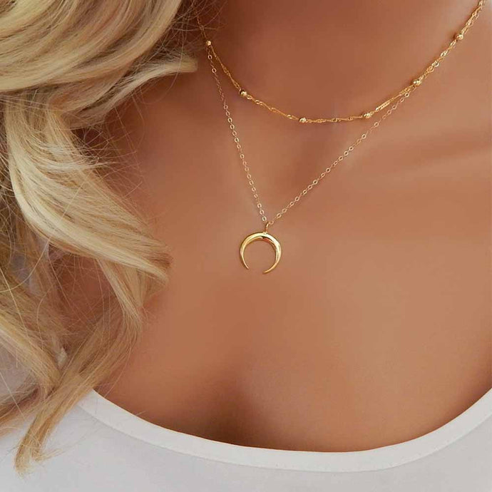 FAMSHIN 2017 New Fashion Double Horn Necklace Crescent Moon Necklace Boho Jewelry Minimal Girlfriend Gift - 64 Corp