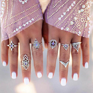 Meyfflin Vintage Knuckle Ring Set for Women Fashion Anel Aneis Bague Femme Stone Silver Midi Finger Rings Boho Jewelry 10pcs/Set - 64 Corp