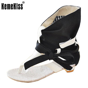 KemeKiss Big Size 34-43 Fashion Women Gladiator T straps Flat Heel Sandals Summer Shoes Brand New Casual Dress Chic Sandals S236 - 64 Corp