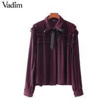 Vadim women sweet ruffled chiffon shirts bow tie neck transparent pleated long sleeve cute blouse casual chic tops blusas LT2453 - 64 Corp