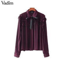 Vadim women sweet ruffled chiffon shirts bow tie neck transparent pleated long sleeve cute blouse casual chic tops blusas LT2453 - 64 Corp