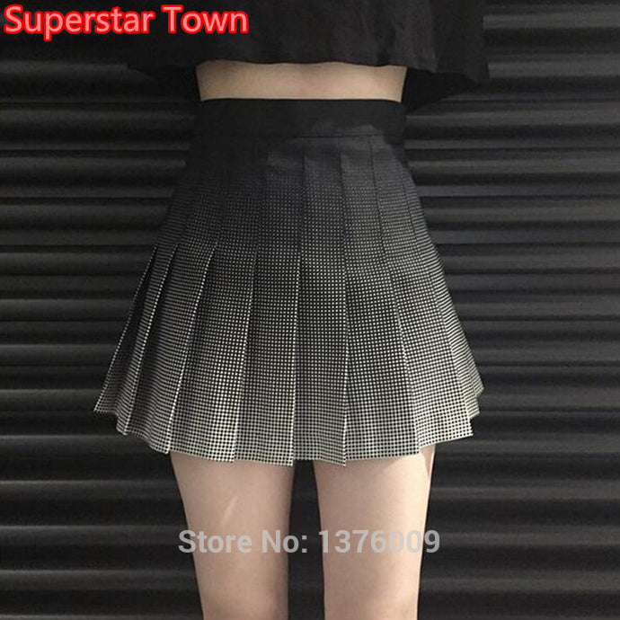 Retro Harajuku Plaid Wave Dots Skirt Women Gothic Punk Black Gradient Mini Skirts Lolita Girls Skirt - 64 Corp