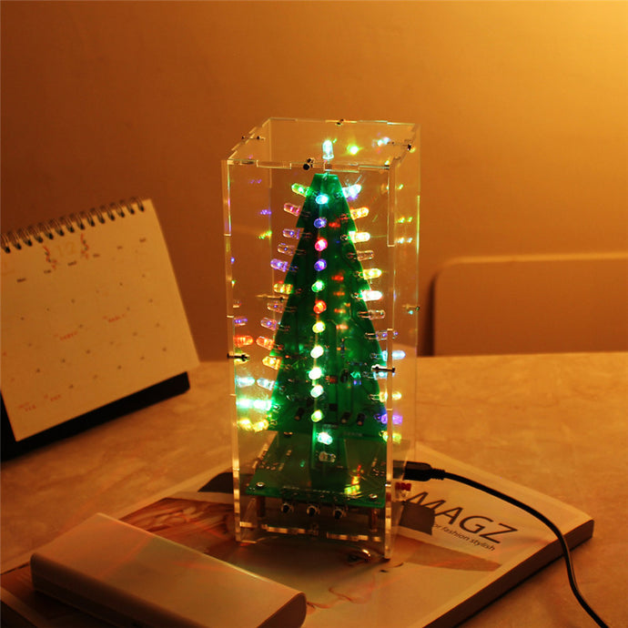 DIY Kit RGB Flash LED Circuit Kit Colorful 3D Christmas Trees Kit MP3 Music Box with Shell Christmas Gift Electronic Fun Suite