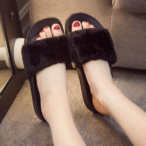 Slippers Womens Zapatos Mujer Ladies Slip On Sliders Fluffy Faux Fur Flat New Fashion Female Casual Slipper Flip Flop Sandal - 64 Corp