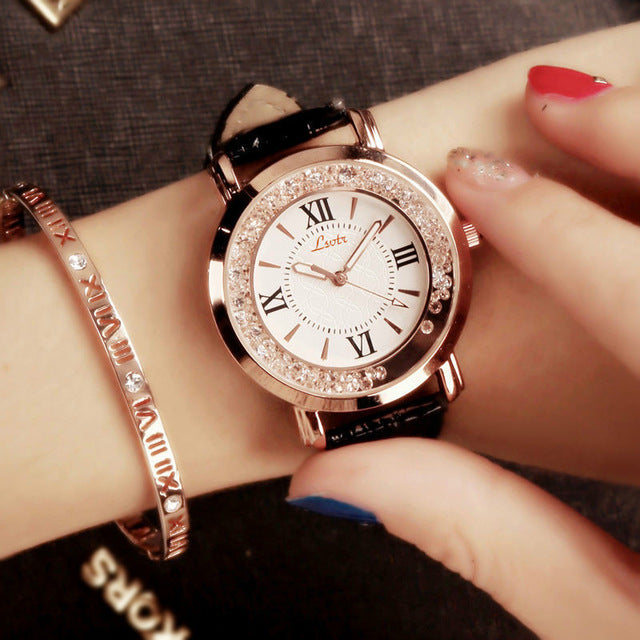 Hot Luxury Brand Diamond Fashion Rhinestone Watch Leather Casual Dress Women's Quartz-watch Crystal Ladies Wristwatch drop ship - 64 Corp