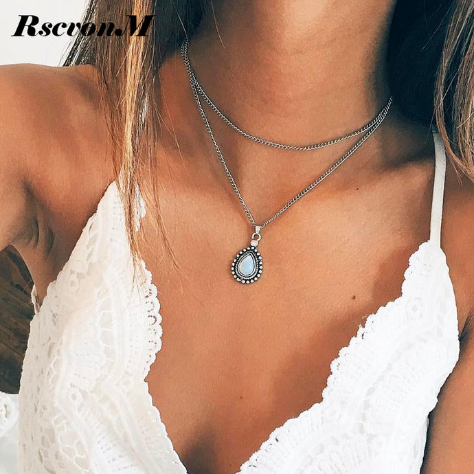 RscvonM New Fashion Double Horn Necklace Crescent Water Drop Necklace Boho Jewelry Minimal Girlfriend Gift drop shipping C135 - 64 Corp