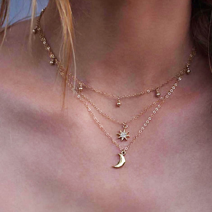 RscvonM New Boho Jewelry Multi Layer Beads Choker Necklaces for Women Sexy Moon Fashion Pendant Vintage Collier choker Necklace - 64 Corp