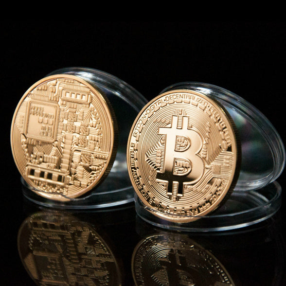 Gold Plated  Physical Bitcoins - 1 of each -Casascius Bit Coin BTC With Case For Souvenir New Year Gift BTC001 - 64 Corp