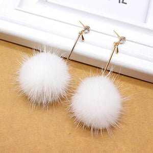 Rabbit Fur Ball PomPom Long Drop Earrings for Women Unique Soft Pom Pom Ear Dangle Crystal Earring Jewelry Cute Christmas Gift - 64 Corp