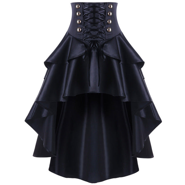 Black Lace Up Ruffles Vintage Gothic Skirt Women Plus Size MINI High Low Skirts Womens Punk Party Steampunk Skirt - 64 Corp