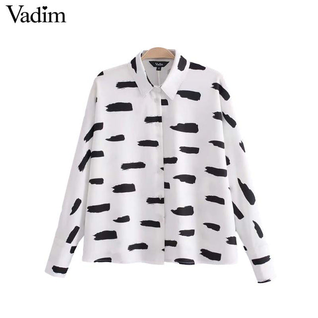 Vadim vintage print oversized shirts loose long sleeve turn down collar blouse retro ladies office wear chic tops blusas LT2518 - 64 Corp