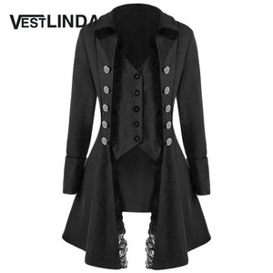 VESTLINDA Trench Women Coat Winter Spring Fashion Casual Lace Trim Button Up Tailcoat New Year Ladies Tops Clothing Windbreaker - 64 Corp