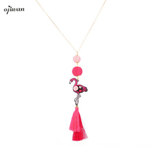 Ojiwan Boho Flamingo Necklace Gypsy Thread Ball Tassel Necklace Hippie Collier Pompon Cowgirl Indian Native American Jewelry - 64 Corp