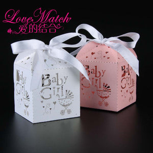 50Pcs Lovely Pink and White Baby Girl Laser Cut Gift Box Baby Shower Birthday Party Decorations Kids Party Supplies Candy Box - 64 Corp