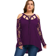 Gamiss Autumn Spring Top T-Shirt Women Halloween Plus Size Cold Shoulder Lace Up Top Black Lace T-Shirt Long Sleeve Big Size 5XL - 64 Corp