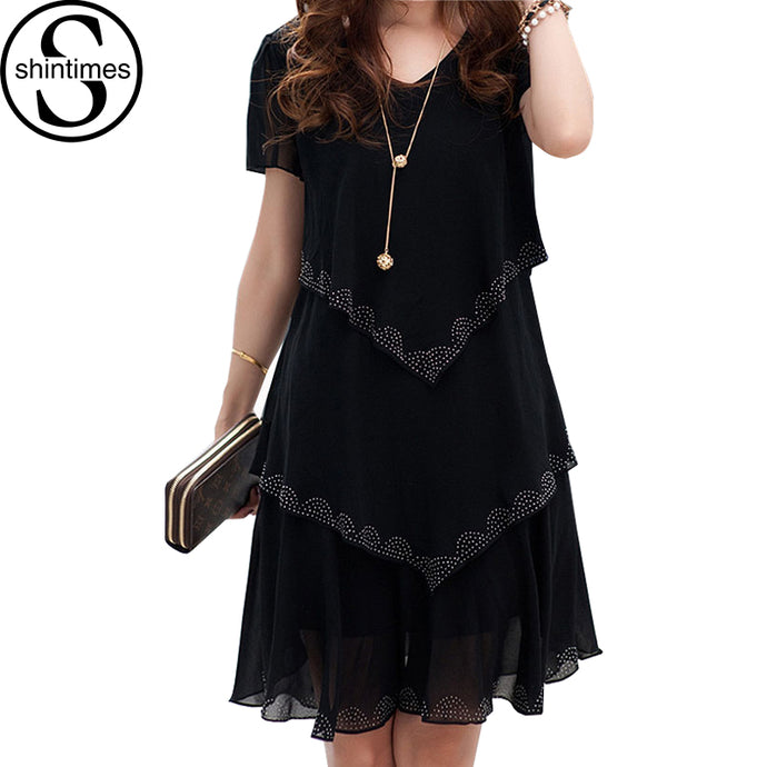 5XL Plus Size Women Clothing 2018 Chiffon Dress Summer Dresses Party Short Sleeve Casual Vestido De Festa Blue Black Robe Femme - 64 Corp