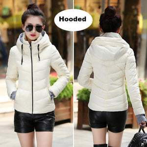 2018 hooded women winter jacket short cotton padded womens coat autumn casaco feminino inverno solid color parka stand collar