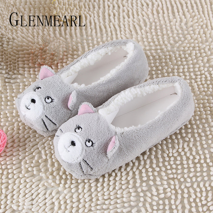 2018 New Warm Flats Soft Sole Women Indoor Floor Slippers/Shoes Animal Shape White Gray Cows Pink Flannel Home Slippers 6 Color - 64 Corp