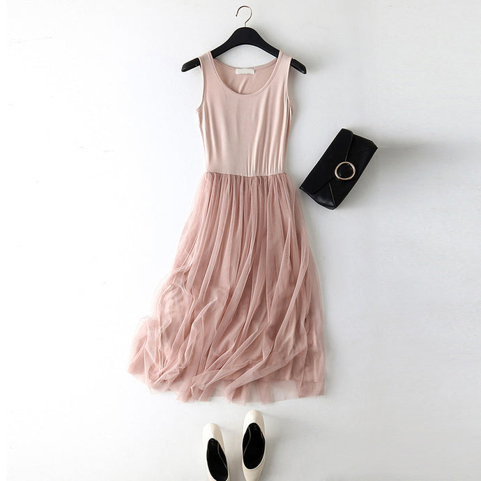 2018 New Sexy Spaghetti Strap Patchwork Mesh Dress Spring Summer Women Gauze Lace Tank Dress Basic Sundress Party Vestidos - 64 Corp