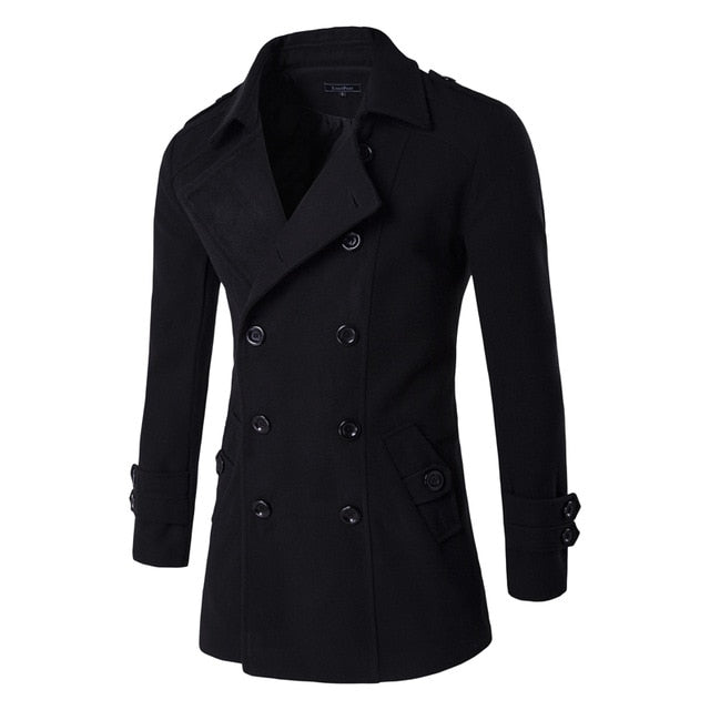 Letskeep NEW Men's Spring Autumn Overcoat for man wool & blends double breasted peacoat trench coat men Slim fit, ZA193