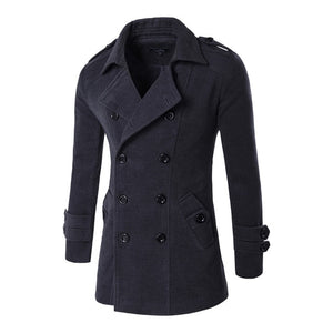 Letskeep NEW Men's Spring Autumn Overcoat for man wool & blends double breasted peacoat trench coat men Slim fit, ZA193