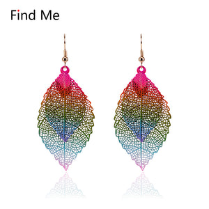 Find Me 2018 fashion Luxury boho Double color Leaf Dangle earrings Vintage Leaves long tassels drop Earring for women Jewelry - 64 Corp