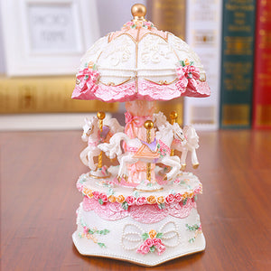 Flashing LED Light Resin Carousel Music Box Kids Girls Valentine's Day Birthday Christmas Gift Toy Wedding Home Decor Crafts