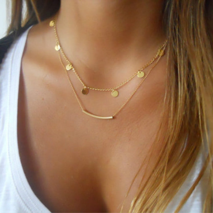 New Layered Necklace Bohemia Gold Silver tassel Blue Beads Feather Pendant Multi Layer Necklaces For Women Collier Boho Jewelry - 64 Corp