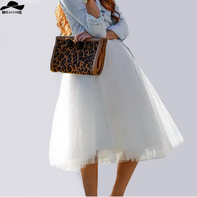 New Women Chiffon Tulle Skirt White Faldas High Waist Midi Calf Chiffon Plus Size Grunge Jupe Female Tutu Skirts - 64 Corp