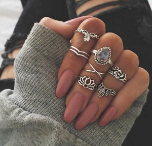 Meyfflin Vintage Knuckle Ring Set for Women Fashion Anel Aneis Bague Femme Stone Silver Midi Finger Rings Boho Jewelry 10pcs/Set - 64 Corp