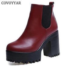 COVOYYAR 2018 Vintage Platform Chunky Heel Ankle Boots Women Spring Autumn Fashion Booties Woman Shoes Black/Red Size 40 WBS279 - 64 Corp